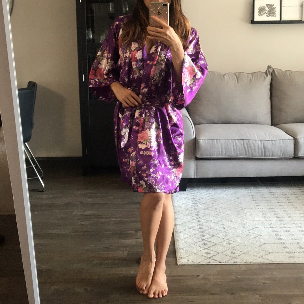 Flowery Purple Silky Robe